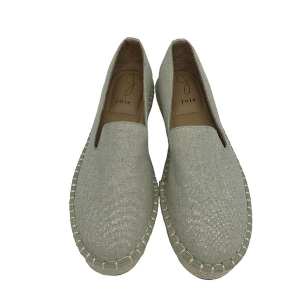 JOIE Cara Platform Espadrilles Womens 8M Tan & Silver Fabric Memory Foam 684661 - Picture 2 of 10